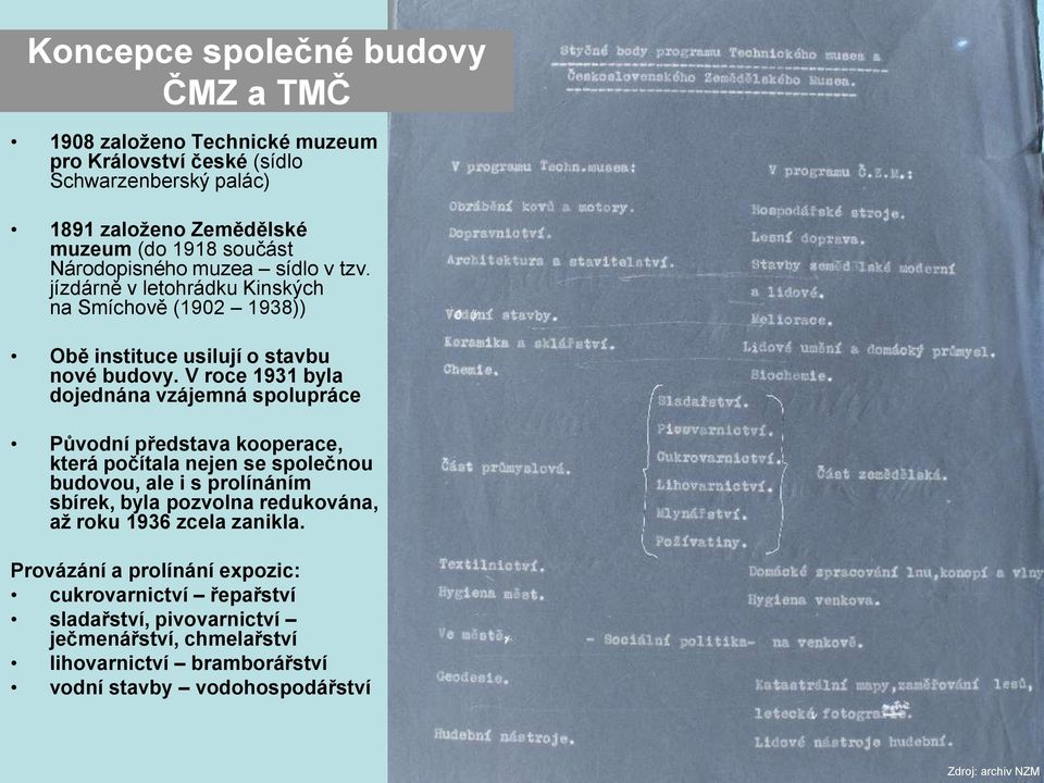 V roce 1931 byla dojednána vzájemná spolupráce Původní představa kooperace, která počítala nejen se společnou budovou, ale i s prolínáním sbírek, byla pozvolna