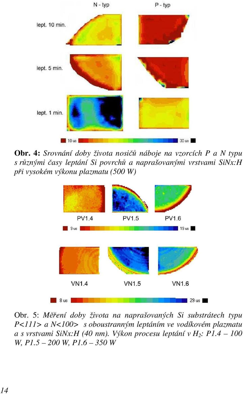 5: Měření doby života na naprašovaných Si substrátech typu P<111> a N<100> s oboustranným