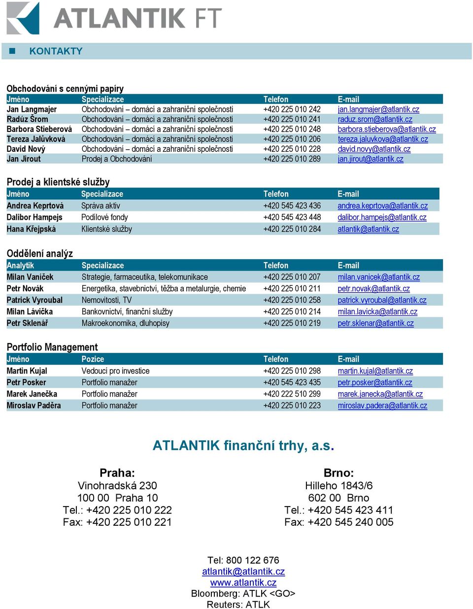 stieberova@atlantik.cz Tereza Jalůvková Obchodování domácí a zahraniční společnosti +420 225 010 206 tereza.jaluvkova@atlantik.