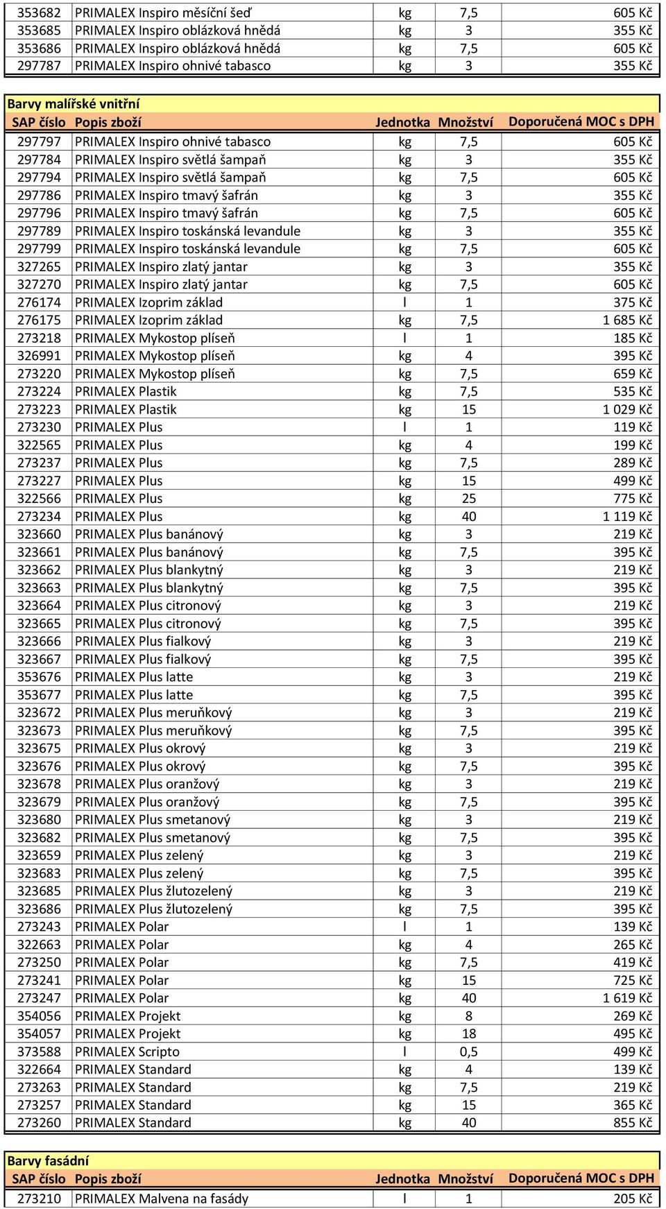 PRIMALEX Inspiro tmavý šafrán kg 3 355 Kč 297796 PRIMALEX Inspiro tmavý šafrán kg 7,5 605 Kč 297789 PRIMALEX Inspiro toskánská levandule kg 3 355 Kč 297799 PRIMALEX Inspiro toskánská levandule kg 7,5