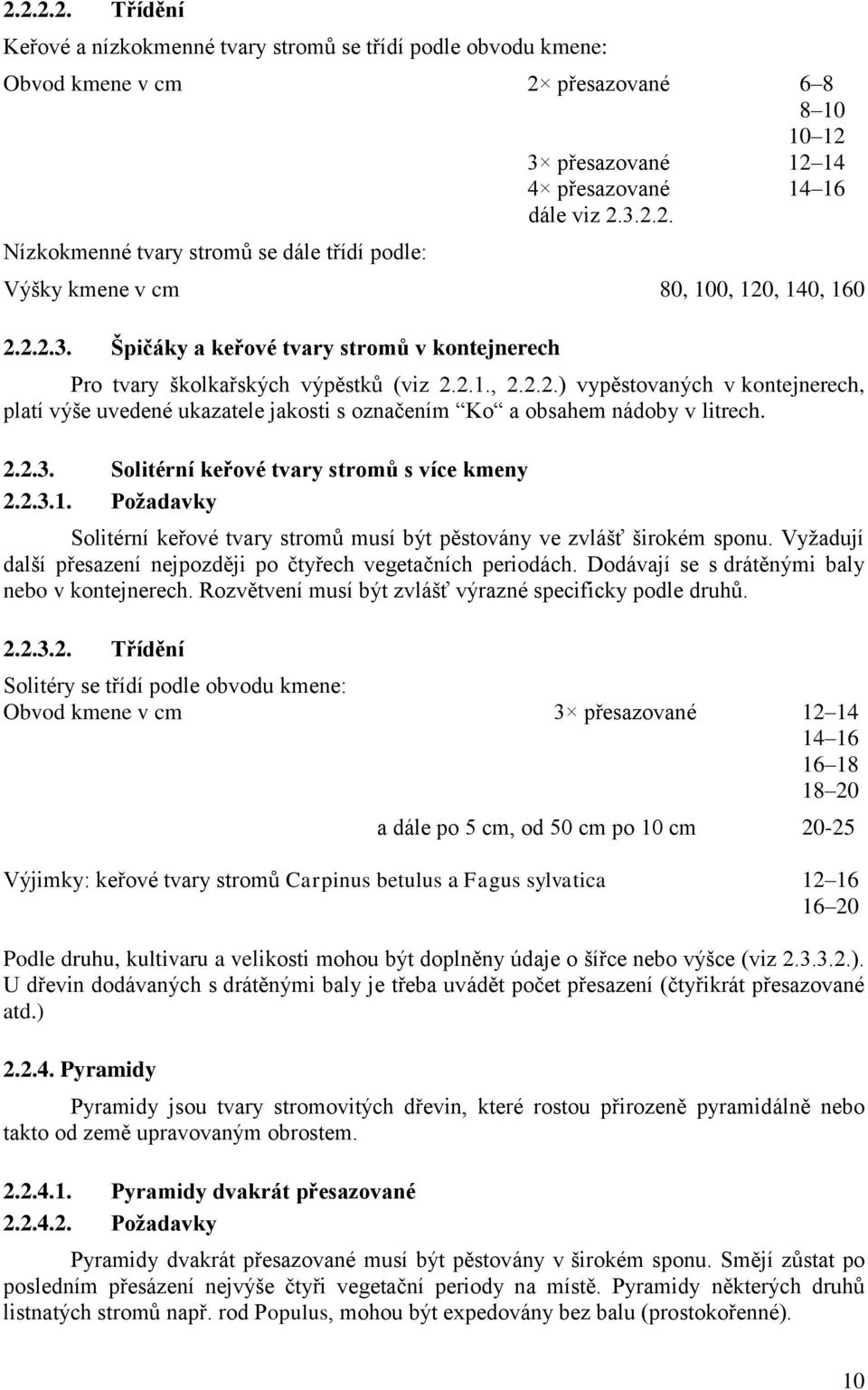 2.2.3. Solitérní keřové tvary stromů s více kmeny 2.2.3.1. Požadavky Solitérní keřové tvary stromů musí být pěstovány ve zvlášť širokém sponu.