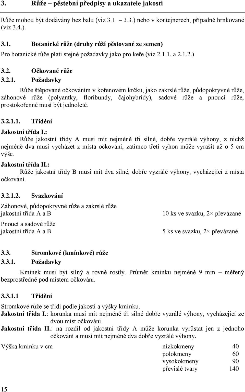 pnoucí růže, prostokořenné musí být jednoleté. 3.2.1.1. Třídění Jakostní třída I.