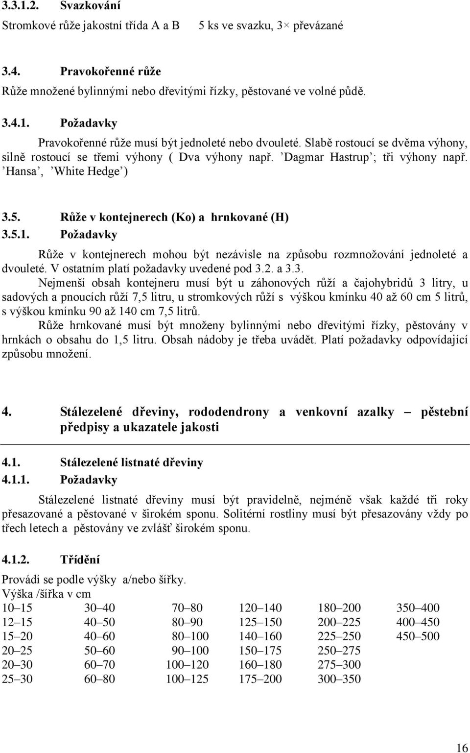 Požadavky Růže v kontejnerech mohou být nezávisle na způsobu rozmnožování jednoleté a dvouleté. V ostatním platí požadavky uvedené pod 3.