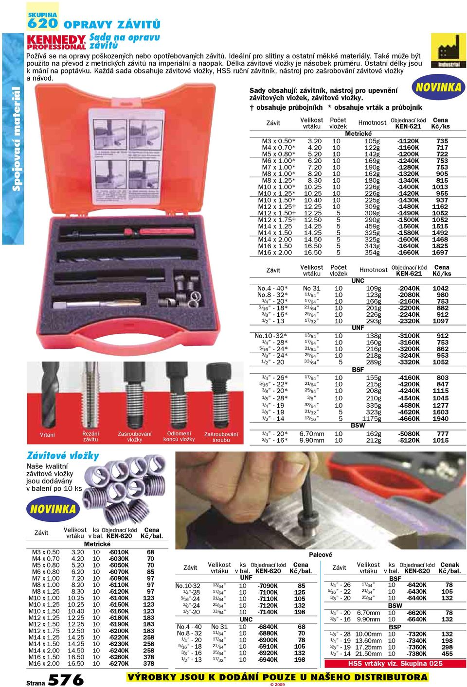Každá sada obsahuje závitové vložky, HSS ruční závitník, nástroj pro zašrobování závitové vložky a návod. Sady obsahují: závitník, nástroj pro upevnění závitových vložek, závitové vložky.