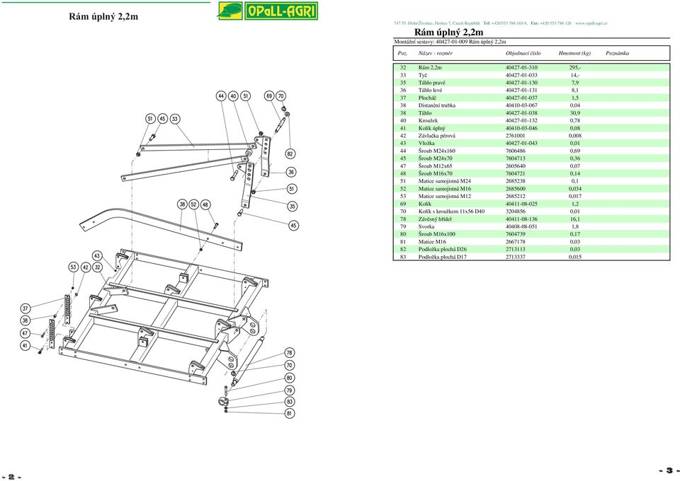 40427-01-043 0,01 44 Šroub M24x160 7606486 0,69 45 Šroub M24x70 7604713 0,36 47 Šroub M12x65 2605640 0,07 48 Šroub M16x70 7604721 0,14 51 Matice samojistná M24 2685238 0,1 52 Matice samojistná M16