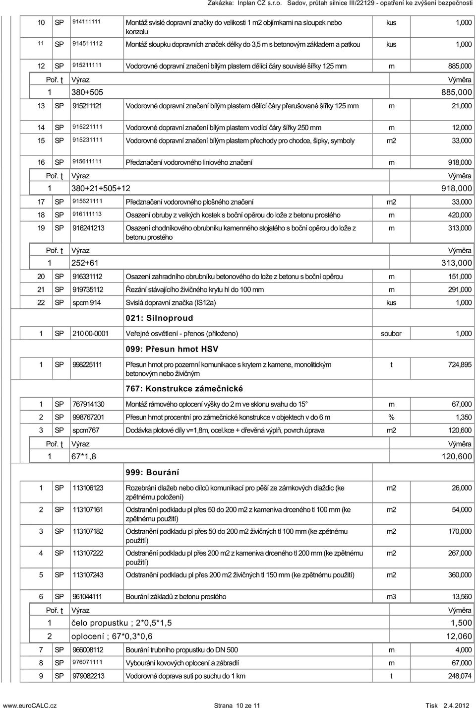 pakou,000 Vodorovné dopravní značení bílý plase dělící čáry souvislé šířky,000 0+0,000 Vodorovné dopravní značení bílý plase dělící čáry přerušované šířky,000 Vodorovné dopravní značení bílý plase