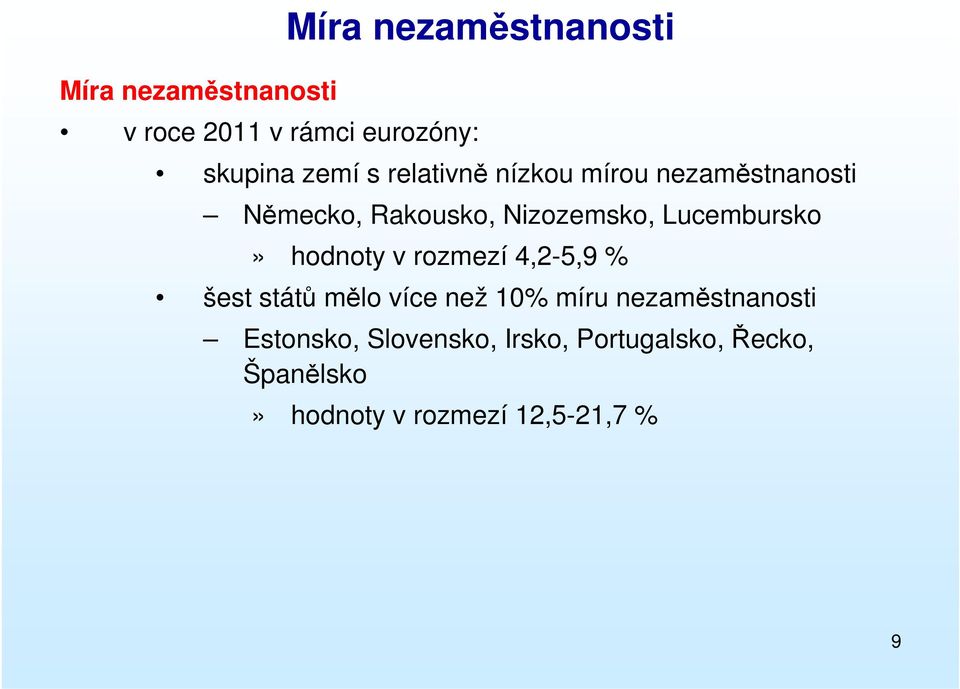 hodnoty v rozmezí 4,2-5,9 % šest států mělo více než 10% míru nezaměstnanosti