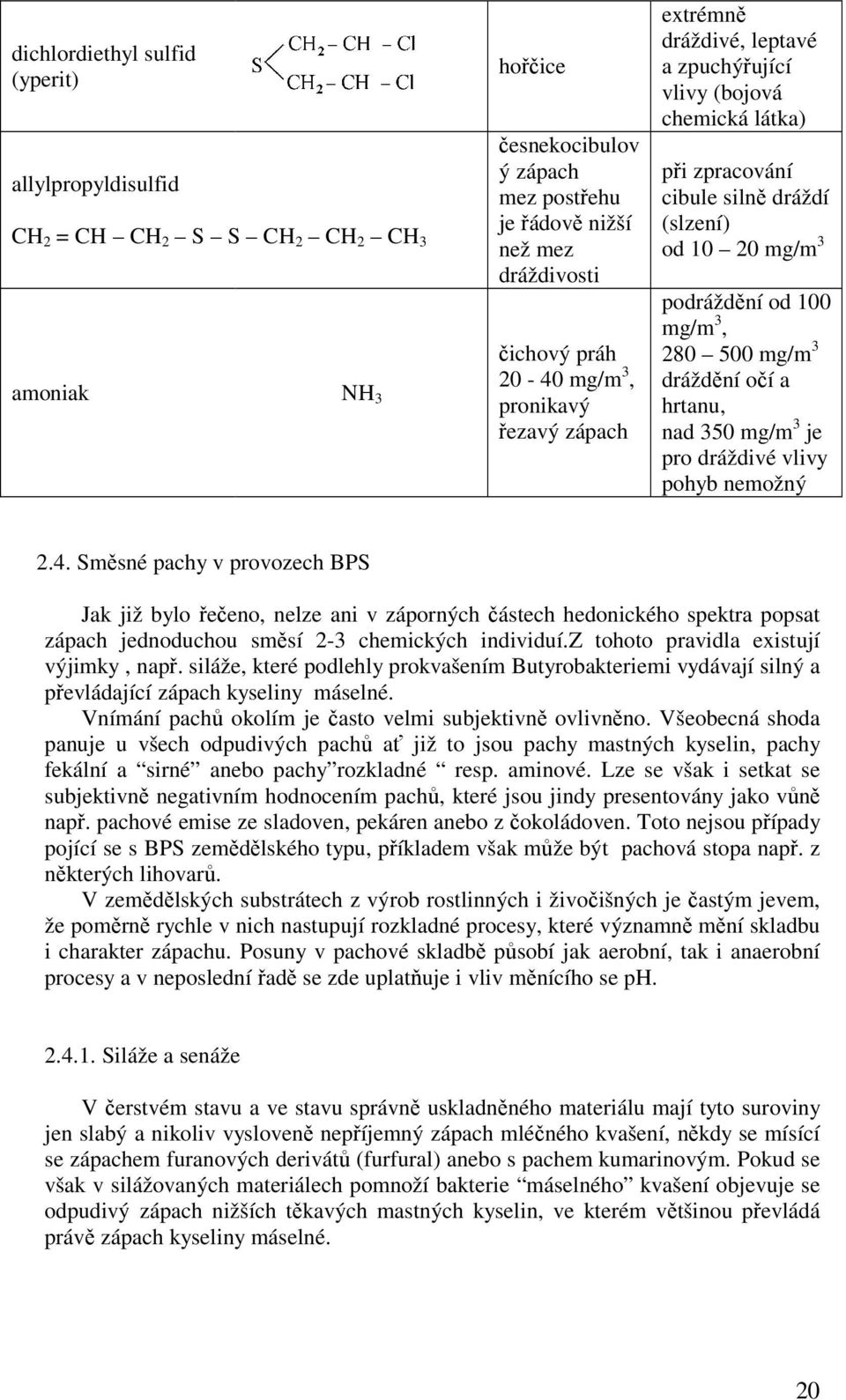 mg/m 3 dráždění očí a hrtanu, nad 350 mg/m 3 je pro dráždivé vlivy pohyb nemožný 2.4.