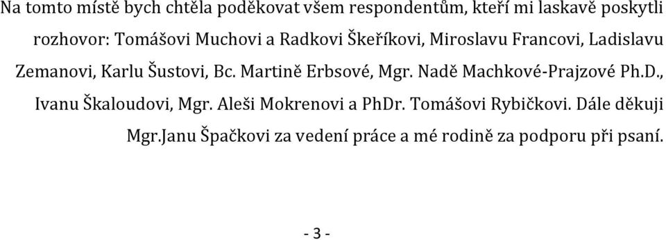 Martině Erbsové, Mgr. Nadě Machkové-Prajzové Ph.D., Ivanu Škaloudovi, Mgr. Aleši Mokrenovi a PhDr.