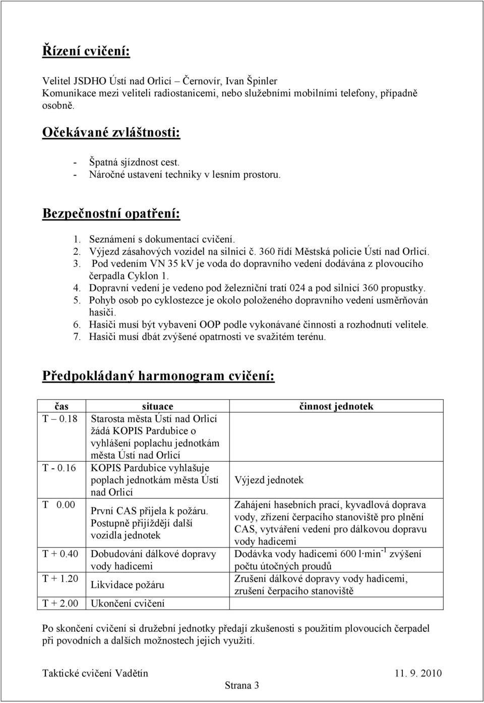 360 řídí Městská policie Ústí nad Orlicí. 3. Pod vedením VN 35 kv je voda do dopravního vedení dodávána z plovoucího čerpadla Cyklon 1. 4.