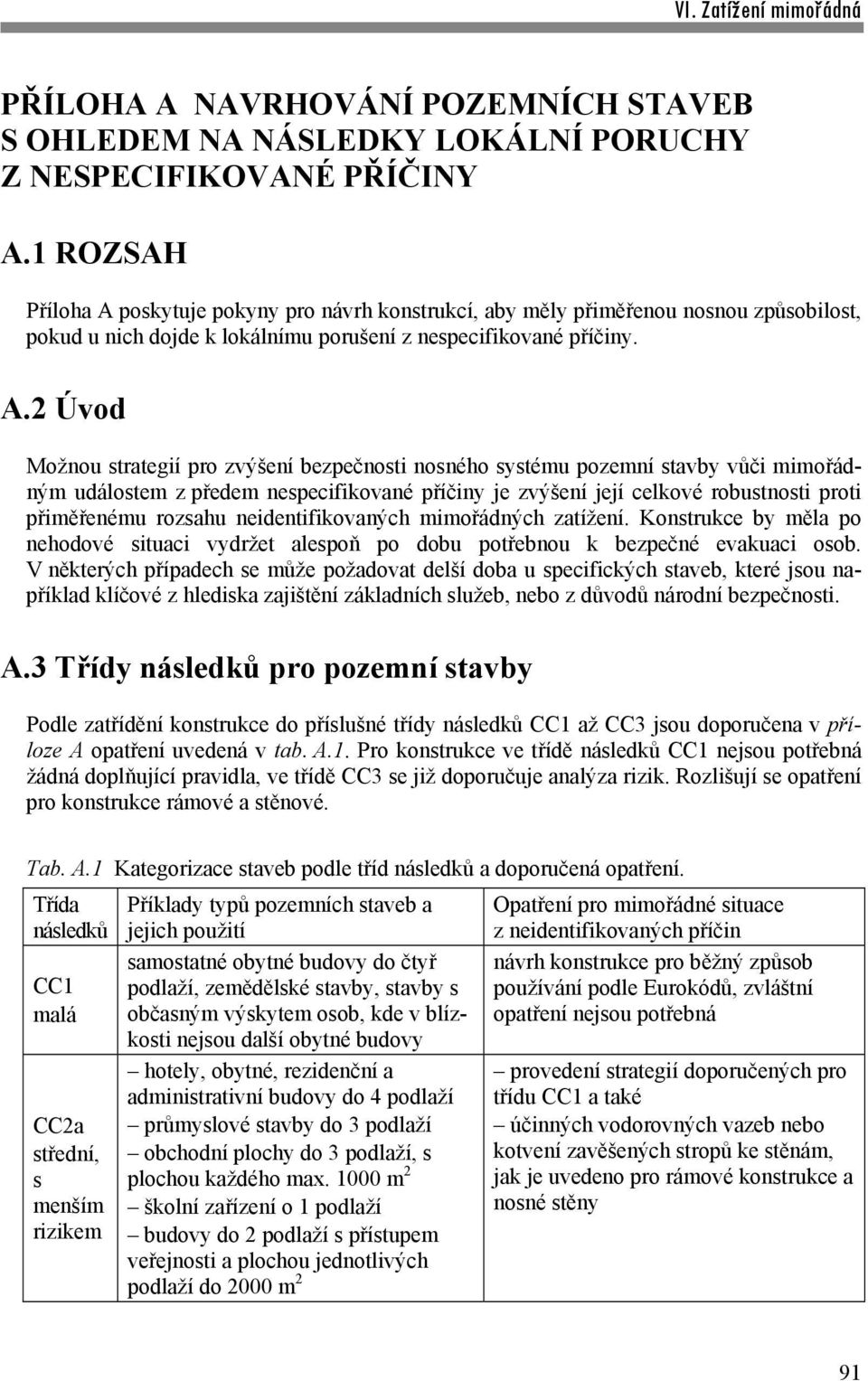 poskytuje pokyny pro návrh konstrukcí, aby měly přiměřenou nosnou způsobilost, pokud u nich dojde k lokálnímu porušení z nespecifikované příčiny. A.