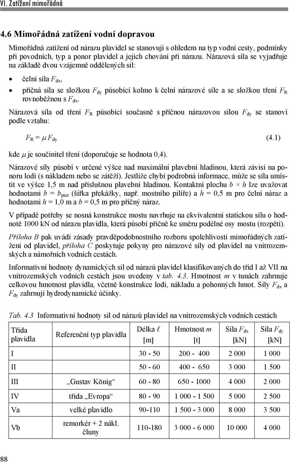 Nárazová síla od tření F R působící současně s příčnou nárazovou silou F dy se stanoví podle vztahu: F R = F dy (4.1) kde je součinitel tření (doporučuje se hodnota 0,4).