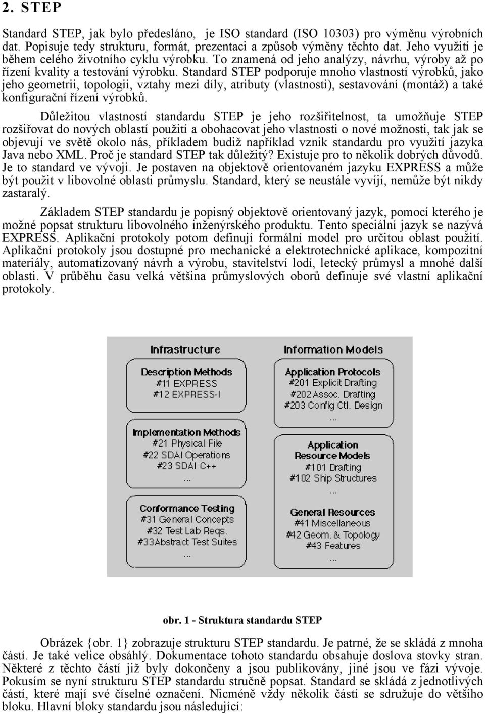 Standard STEP podporuje mnoho vlastností výrobků, jako jeho geometrii, topologii, vztahy mezi díly, atributy (vlastnosti), sestavování (montáž) a také konfigurační řízení výrobků.