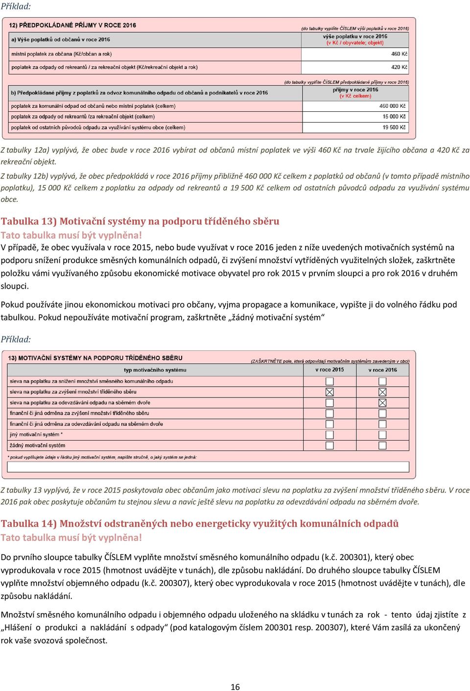 a 19 500 Kč celkem od ostatních původců odpadu za využívání systému obce. Tabulka 13) Motivační systémy na podporu tříděného sběru Tato tabulka musí být vyplněna!