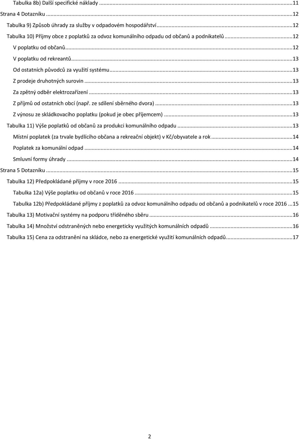 .. 13 Z prodeje druhotných surovin... 13 Za zpětný odběr elektrozařízení... 13 Z příjmů od ostatních obcí (např. ze sdílení sběrného dvora).