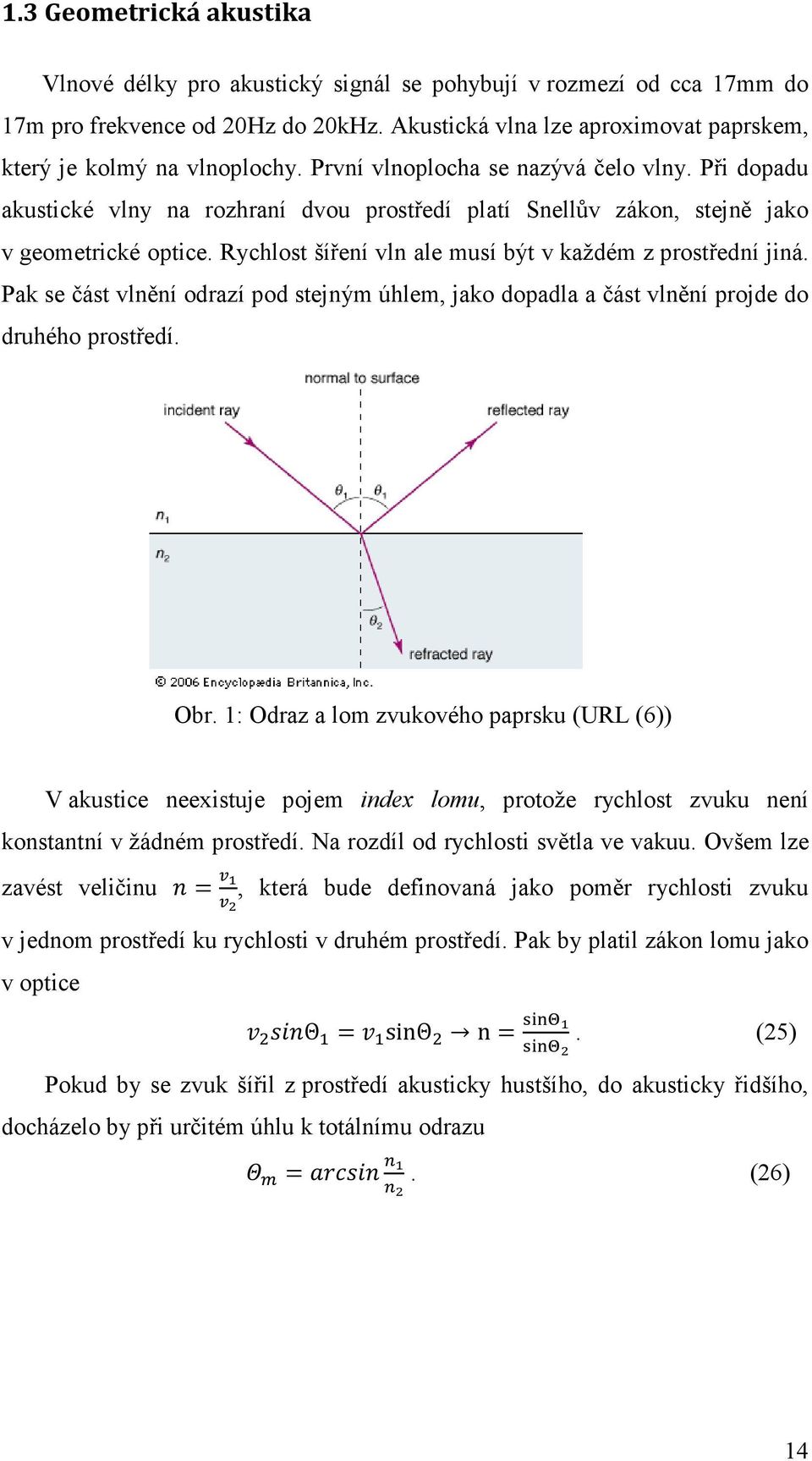 Při dopadu akustické vlny na rozhraní dvou prostředí platí Snellův zákon, stejně jako v geometrické optice. Rychlost šíření vln ale musí být v každém z prostřední jiná.