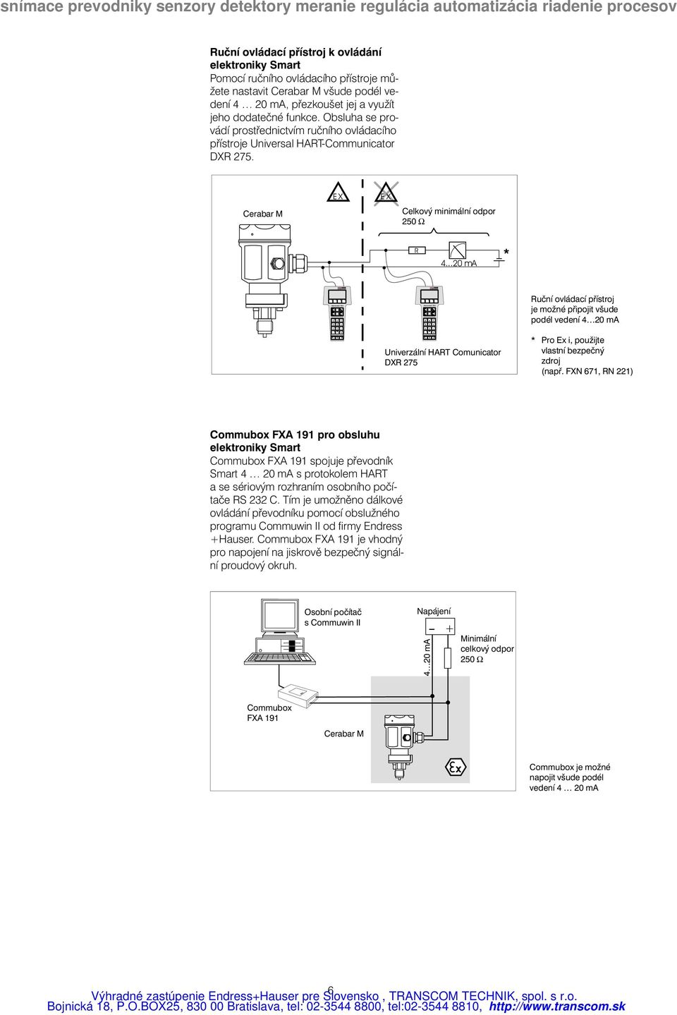 ..20 ma * Ruční ovládací přístroj je možné připojit všude podél vedení 4 20 ma Univerzální HART Comunicator DXR 275 * Pro Ex i, použijte vlastní bezpečný zdroj (např.
