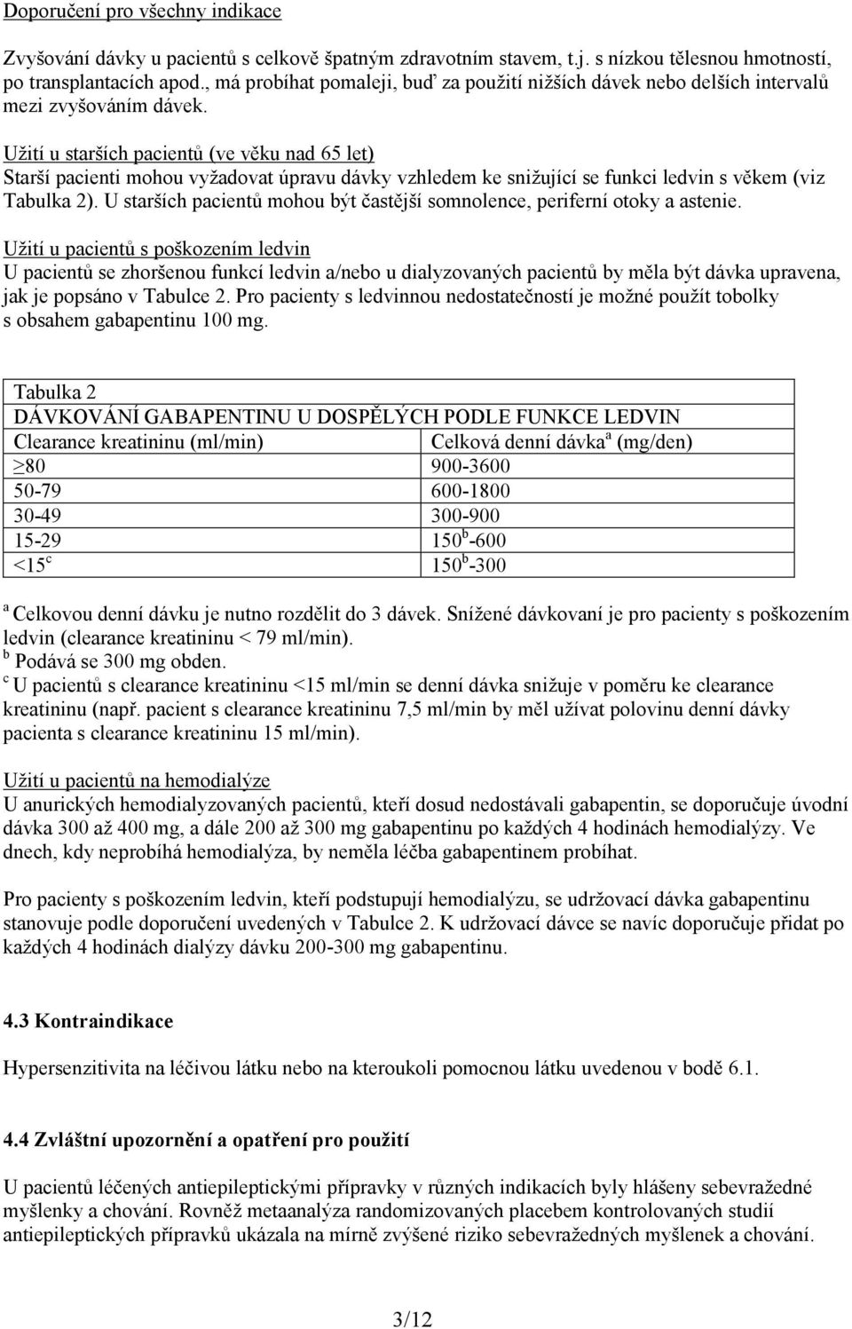 Užití u starších pacientů (ve věku nad 65 let) Starší pacienti mohou vyžadovat úpravu dávky vzhledem ke snižující se funkci ledvin s věkem (viz Tabulka 2).