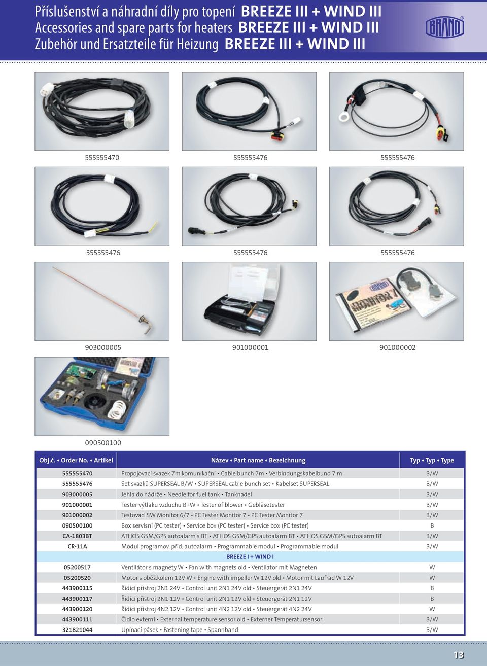 Artikel Název Part name Bezeichnung Typ Typ Type 555555470 Propojovací svazek 7m komunikační Cable bunch 7m Verbindungskabelbund 7 m B/W 555555476 Set svazků SUPERSEAL B/W SUPERSEAL cable bunch set