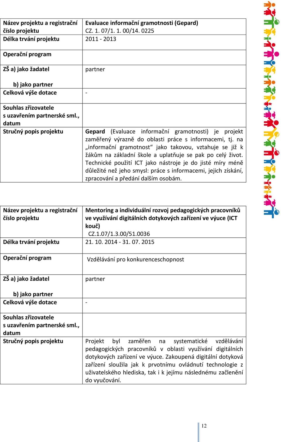 , datum Stručný popis projektu Gepard (Evaluace informační gramotnosti) je projekt zaměřený výrazně do oblasti práce s informacemi, tj.