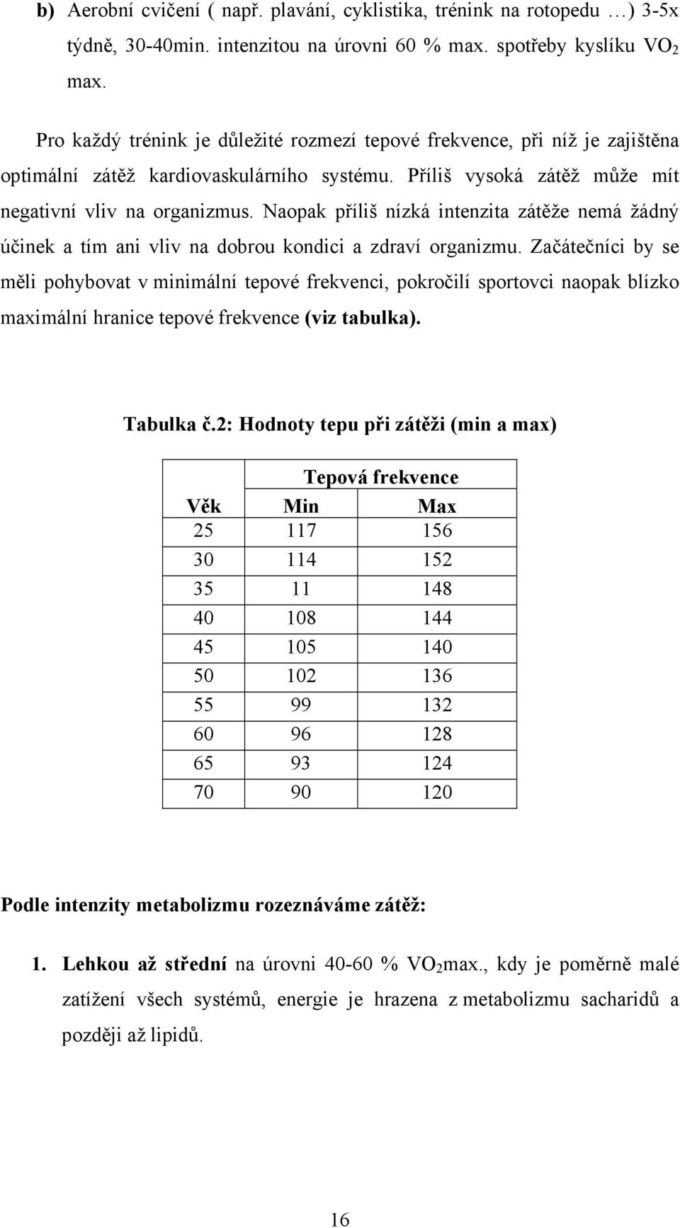 Naopak příliš nízká intenzita zátěže nemá žádný účinek a tím ani vliv na dobrou kondici a zdraví organizmu.