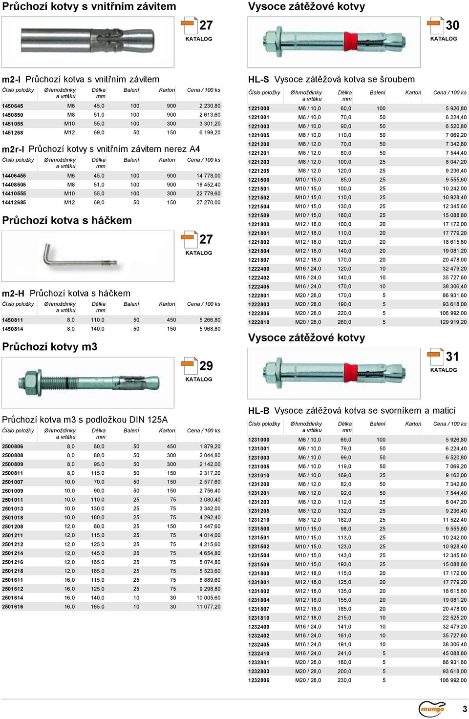 kotva s háčkem m2-h Průchozí kotva s háčkem 27 4508 8,0 0,0 50 450 5 266,80 45084 8,0 40,0 50 50 5 968,80 Průchozí kotvy m3 29 HL-S Vysoce zátěžová kotva se šroubem 22000 M6 / 0,0 60,0 00 5 926,80