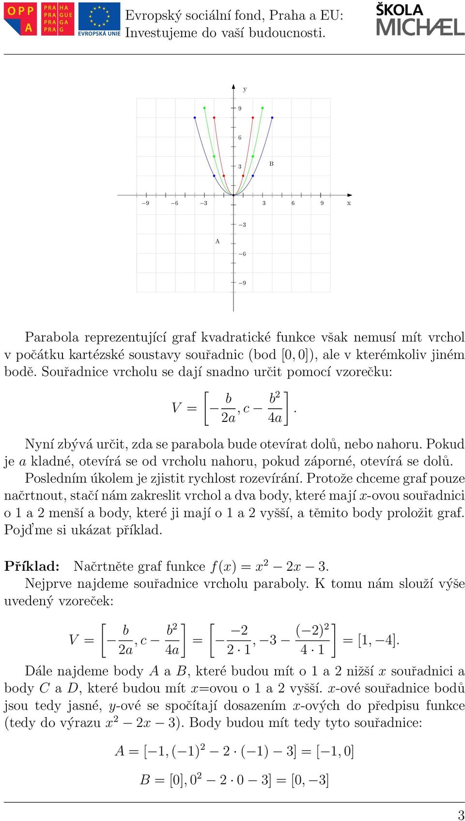 Pokud je a kladné, otevírá se od vrcholu nahoru, pokud záporné, otevírá se dolů. Posledním úkolem je zjistit rychlost rozevírání.