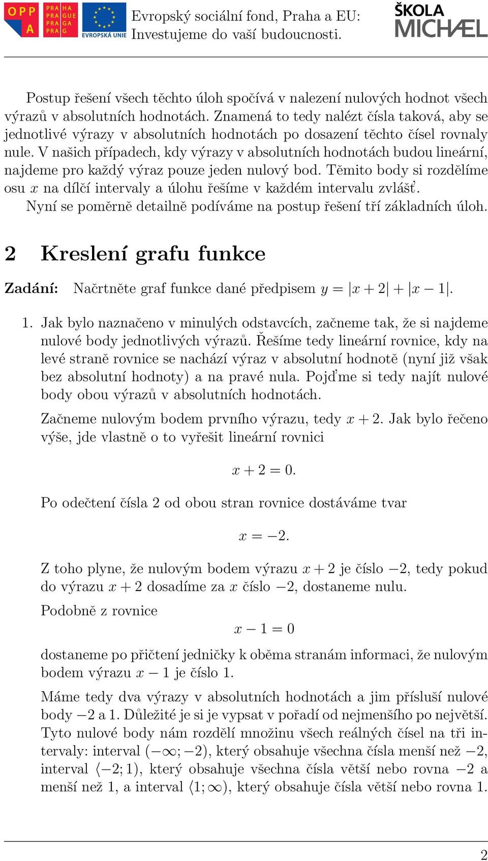 V našich případech, kdy výrazy v absolutních hodnotách budou lineární, najdeme pro každý výraz pouze jeden nulový bod.