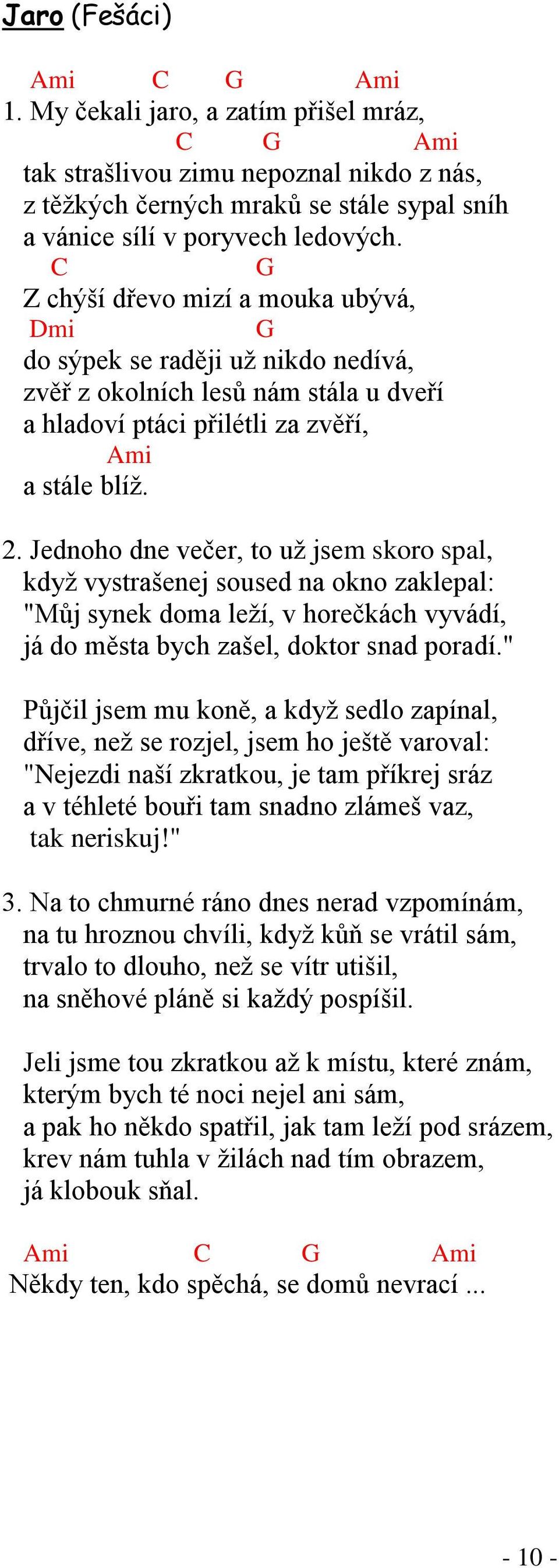 Jednoho dne večer, to uţ jsem skoro spal, kdyţ vystrašenej soused na okno zaklepal: "Můj synek doma leţí, v horečkách vyvádí, já do města bych zašel, doktor snad poradí.