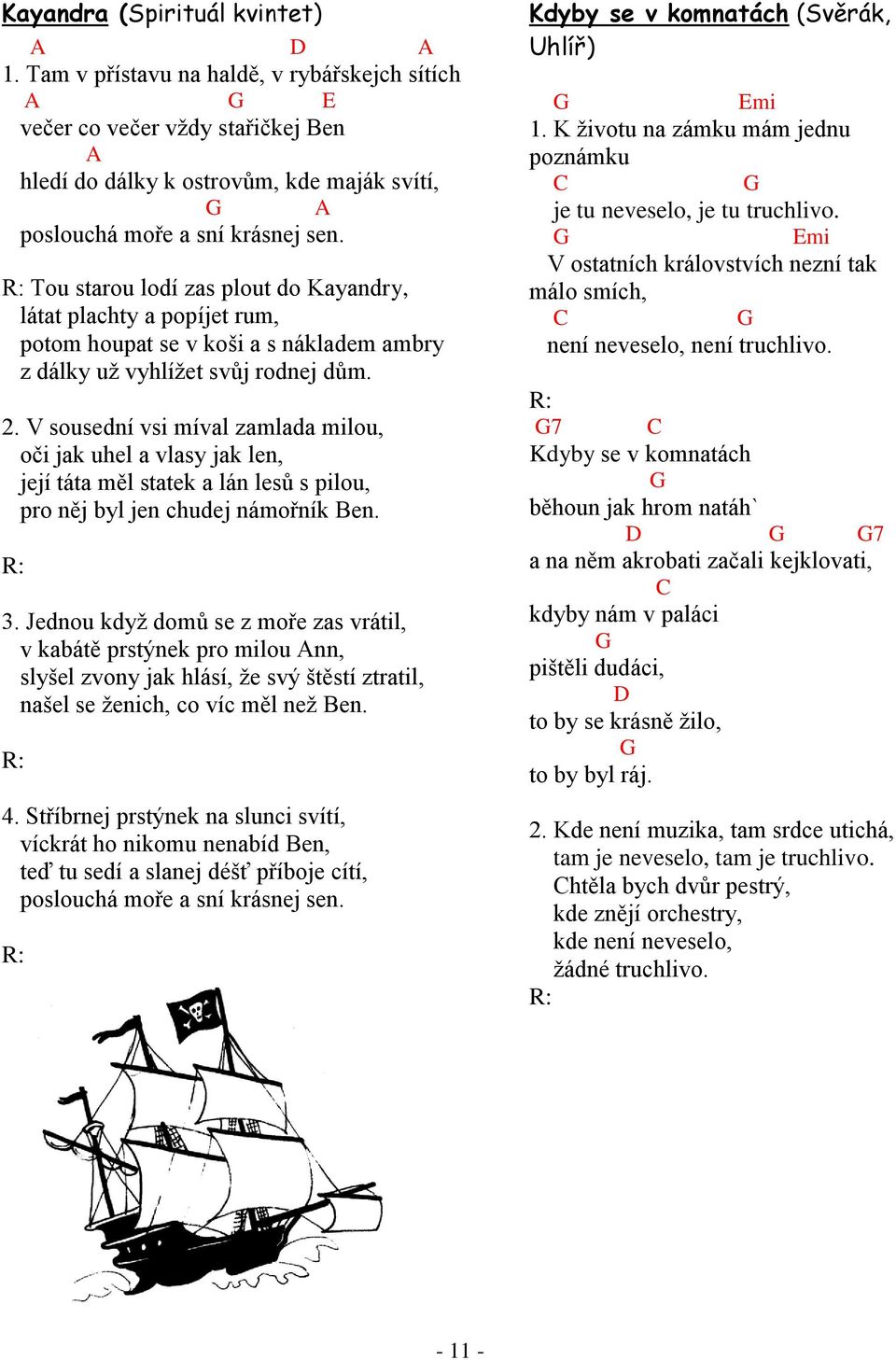 Tou starou lodí zas plout do Kayandry, látat plachty a popíjet rum, potom houpat se v koši a s nákladem ambry z dálky uţ vyhlíţet svůj rodnej dům. 2.