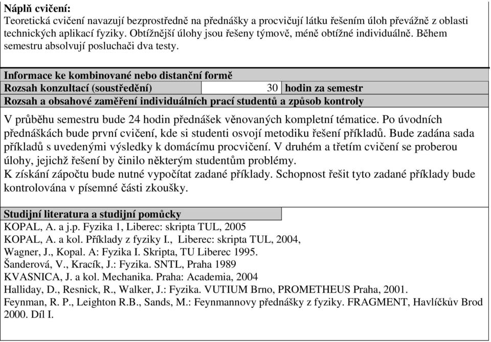 30 hodin za semestr V průběhu semestru bude 24 hodin přednášek věnovaných kompletní tématice. Po úvodních přednáškách bude první cvičení, kde si studenti osvojí metodiku řešení příkladů.