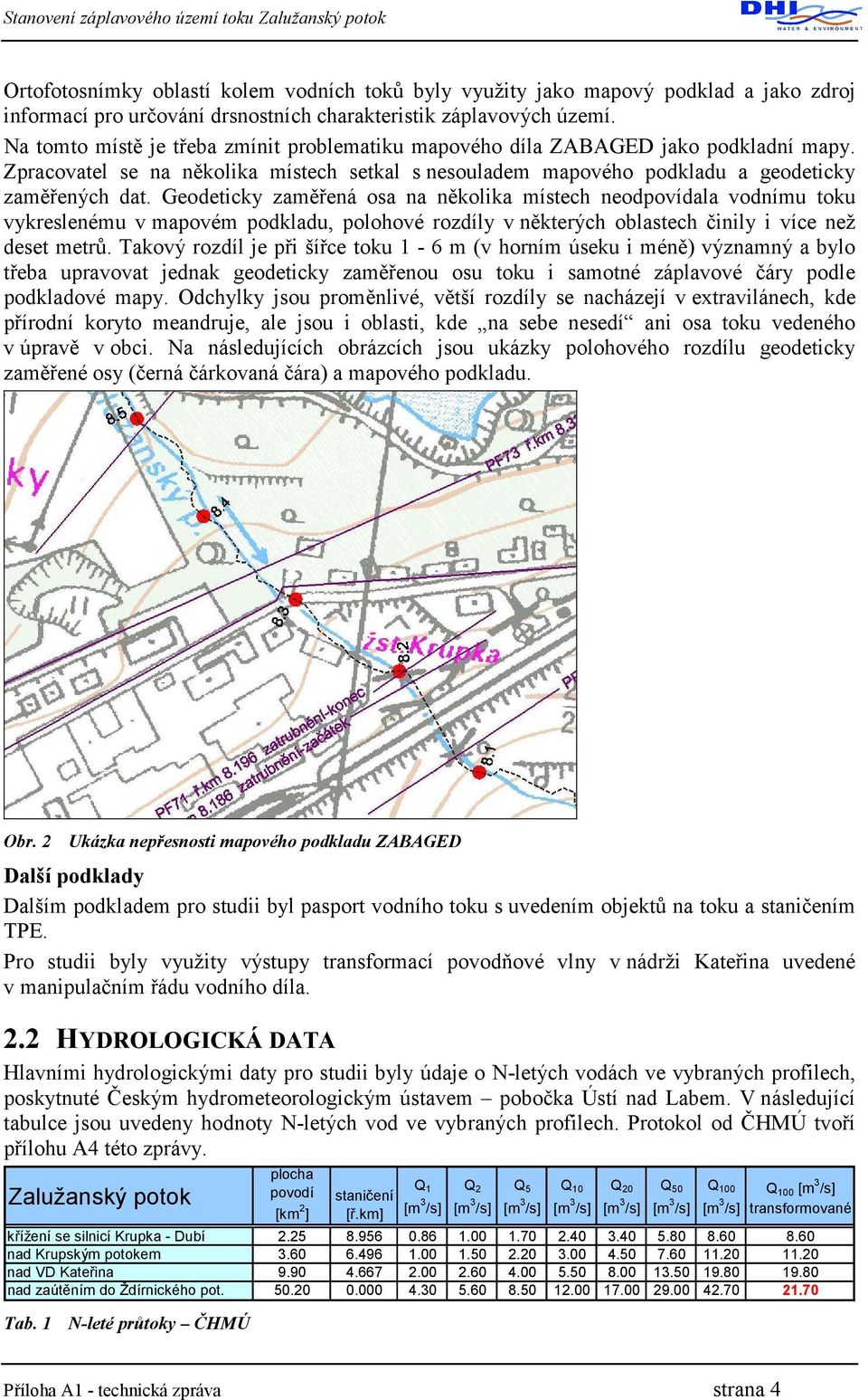 Geodeticky zaměřená osa na několika místech neodpovídala vodnímu toku vykreslenému v mapovém podkladu, polohové rozdíly v některých oblastech činily i více než deset metrů.