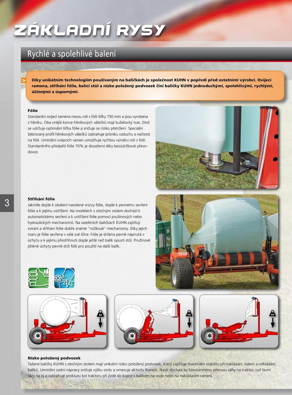 Fólie Standardní ovíjecí ramena nesou roli s fólií šířky 750 mm a jsou vyrobena z hliníku.