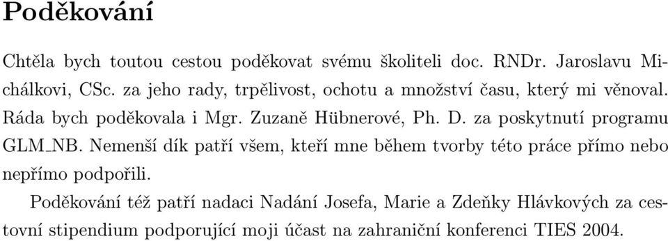 za poskytnutí programu GLM NB. Nemenší dík patří všem, kteří mne během tvorby této práce přímo nebo nepřímo podpořili.