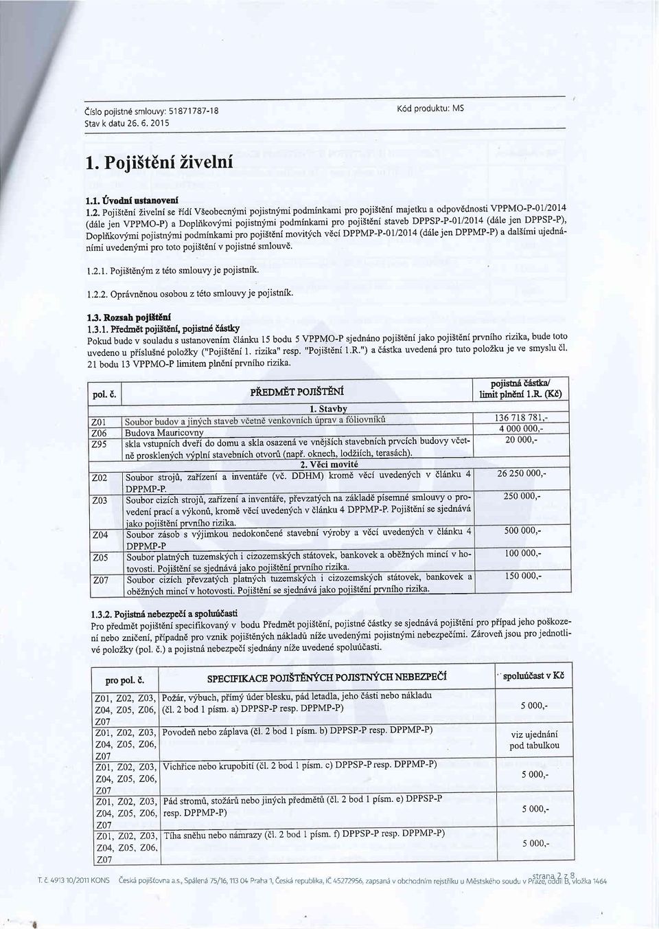 uvedenfmi pro toto poji5tdni v pojistnd smlouvd. 1.