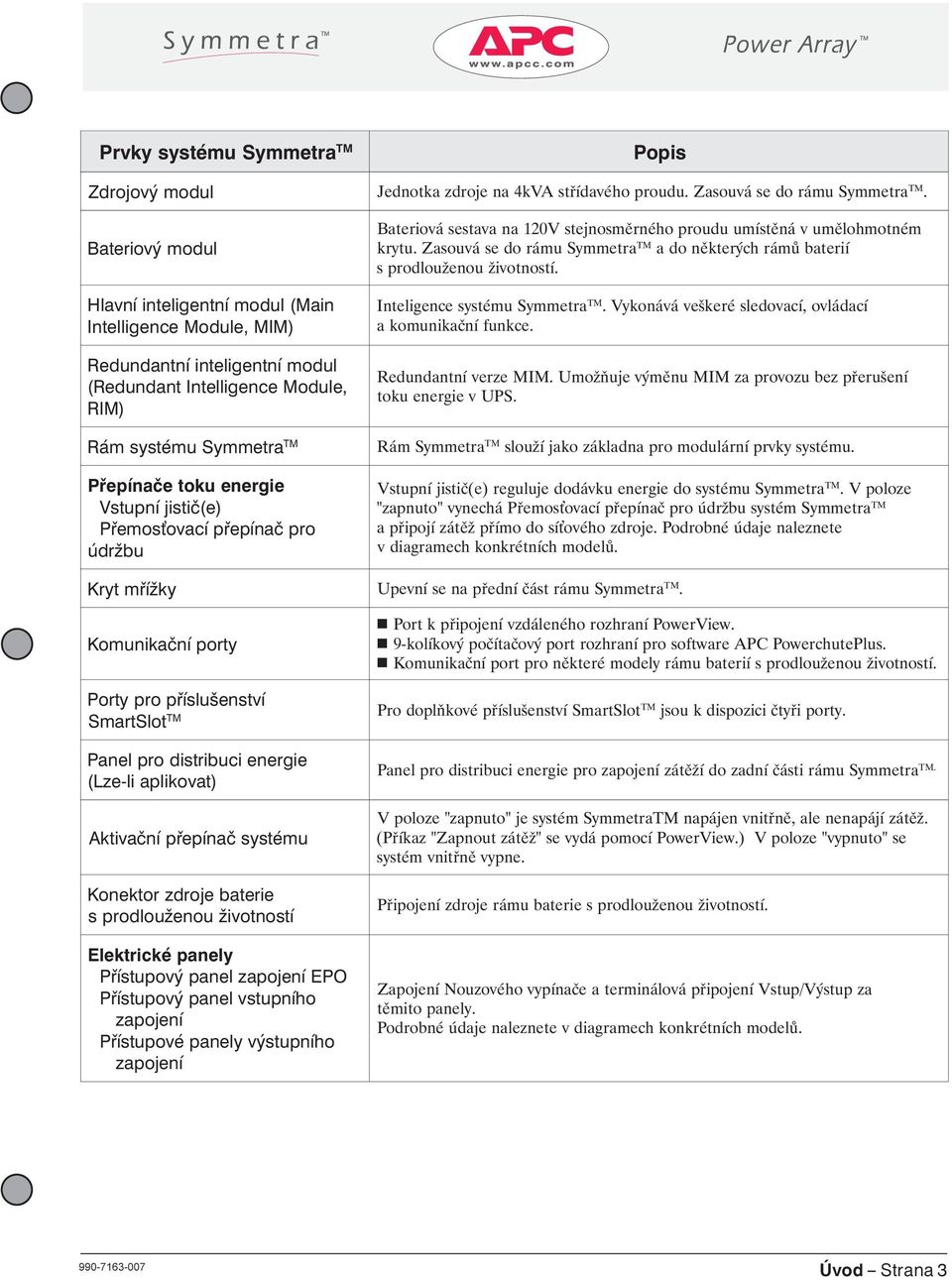 prodloužeou s (Mai modul iteligetí Hlaví MIM) Module, Itelligece Symmetra systému teligece I M T í ovládac sledovací, veškeré Vykoává. fukce.