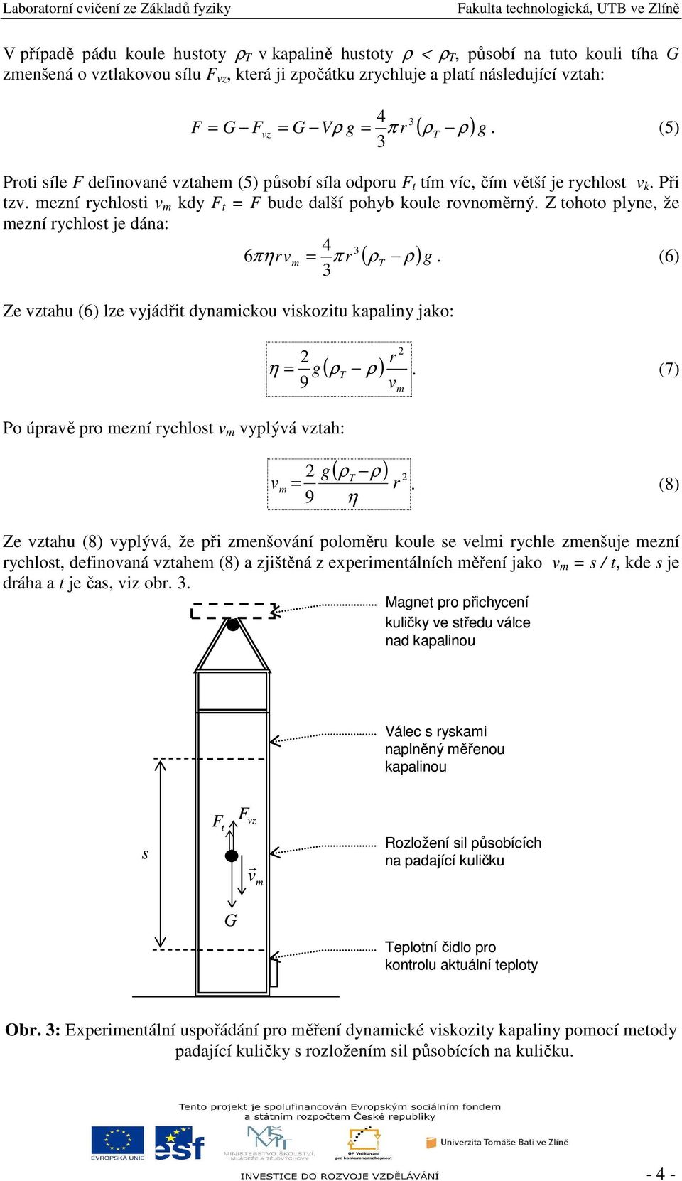 Z tohoto plyne, že mezní rychlost je dána: 4 3 6 πηrvm = π r ( ρt ρ )g.