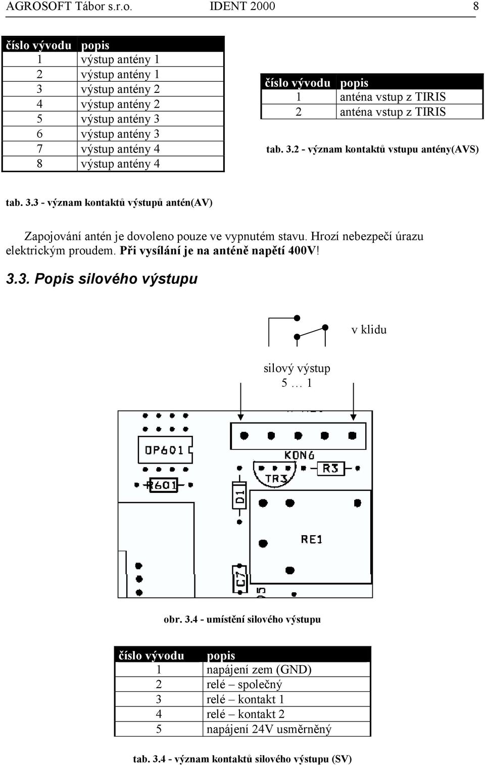 IDENT 2000 8 číslo vývodu popis 1 výstup antény 1 2 výstup antény 1 3 výstup antény 2 4 výstup antény 2 5 výstup antény 3 6 výstup antény 3 7 výstup antény 4 8 výstup antény 4 číslo