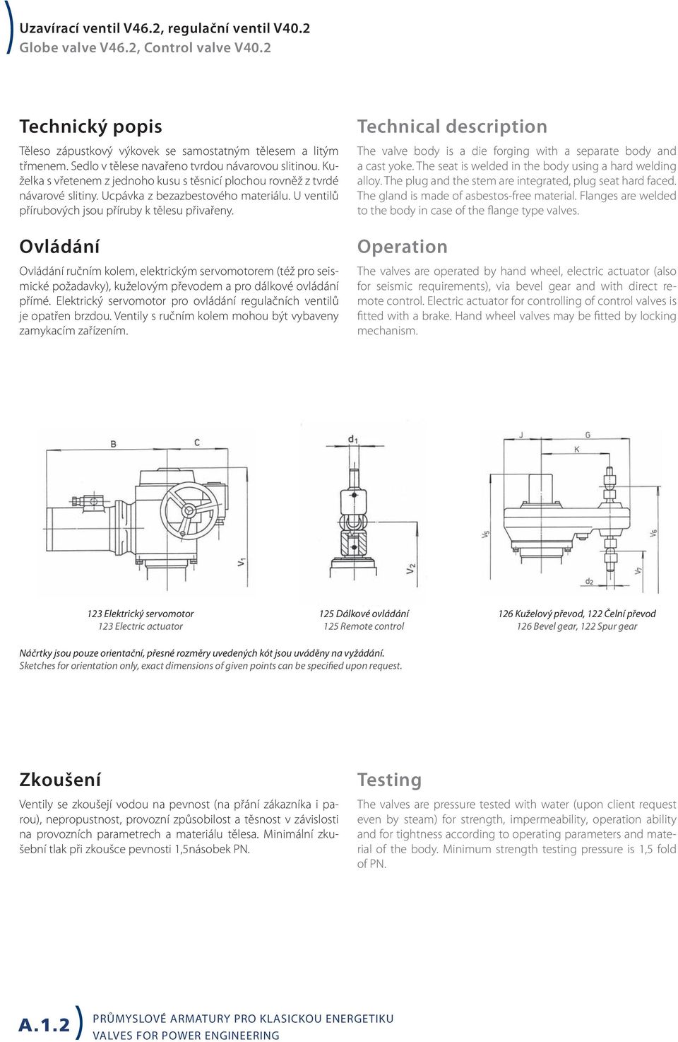 Ovládání Ovládání ručním kolem, elektrickým servomotorem (též pro seismické požadavky), kuželovým převodem a pro dálkové ovládání přímé.