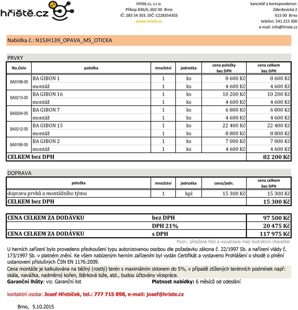 200 Kč 10 200 Kč montáž 1 ks 4 600 Kč 4 600 Kč BA GIBON 7 1 ks 6 800 Kč 6 800 Kč montáž 1 ks 4 600 Kč 4 600 Kč BA GIBON 15 1 ks 22 400 Kč 22 400 Kč montáž 1 ks 8 800 Kč 8 800 Kč BA GIBON 2 1 ks 7 000