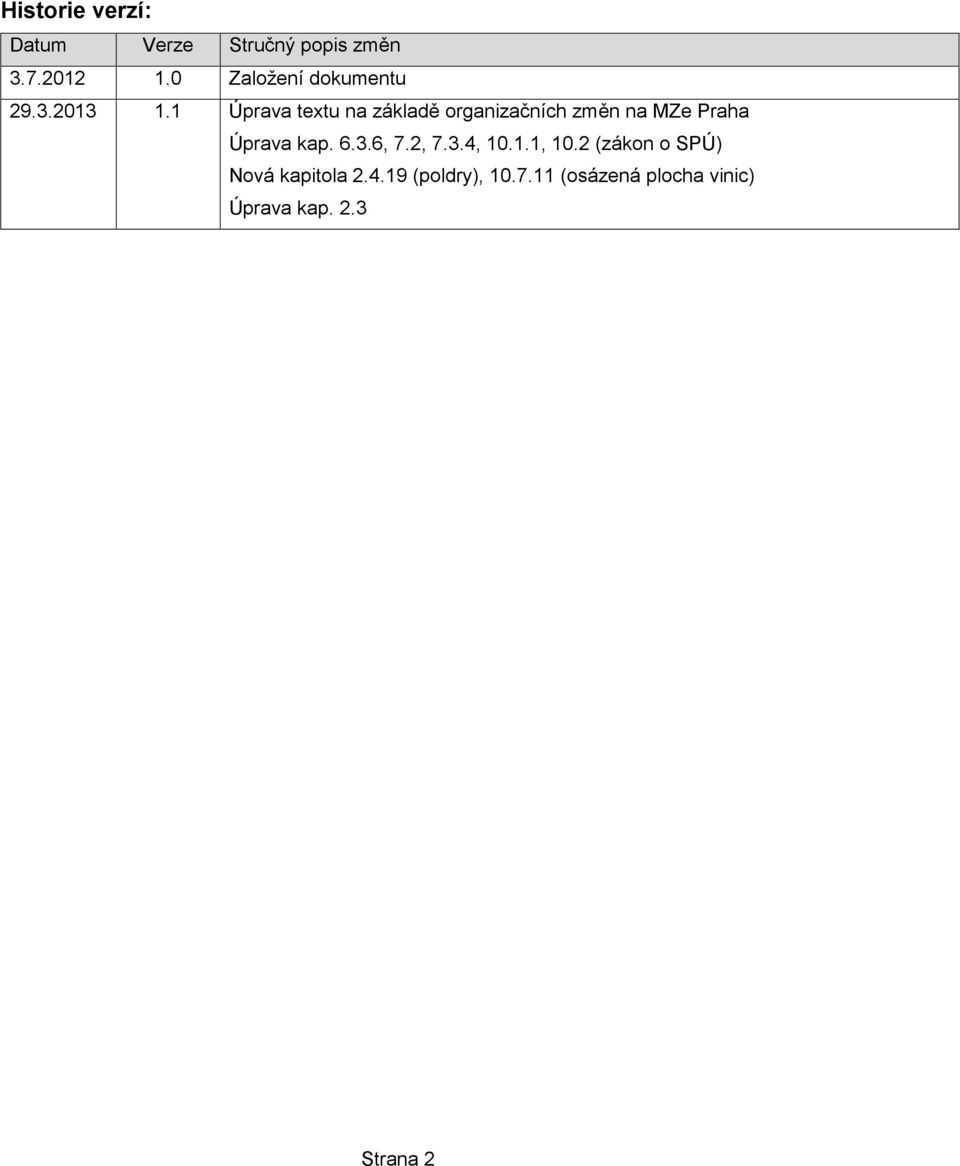 1 Úprava textu na základě organizačních změn na MZe Praha Úprava kap. 6.3.