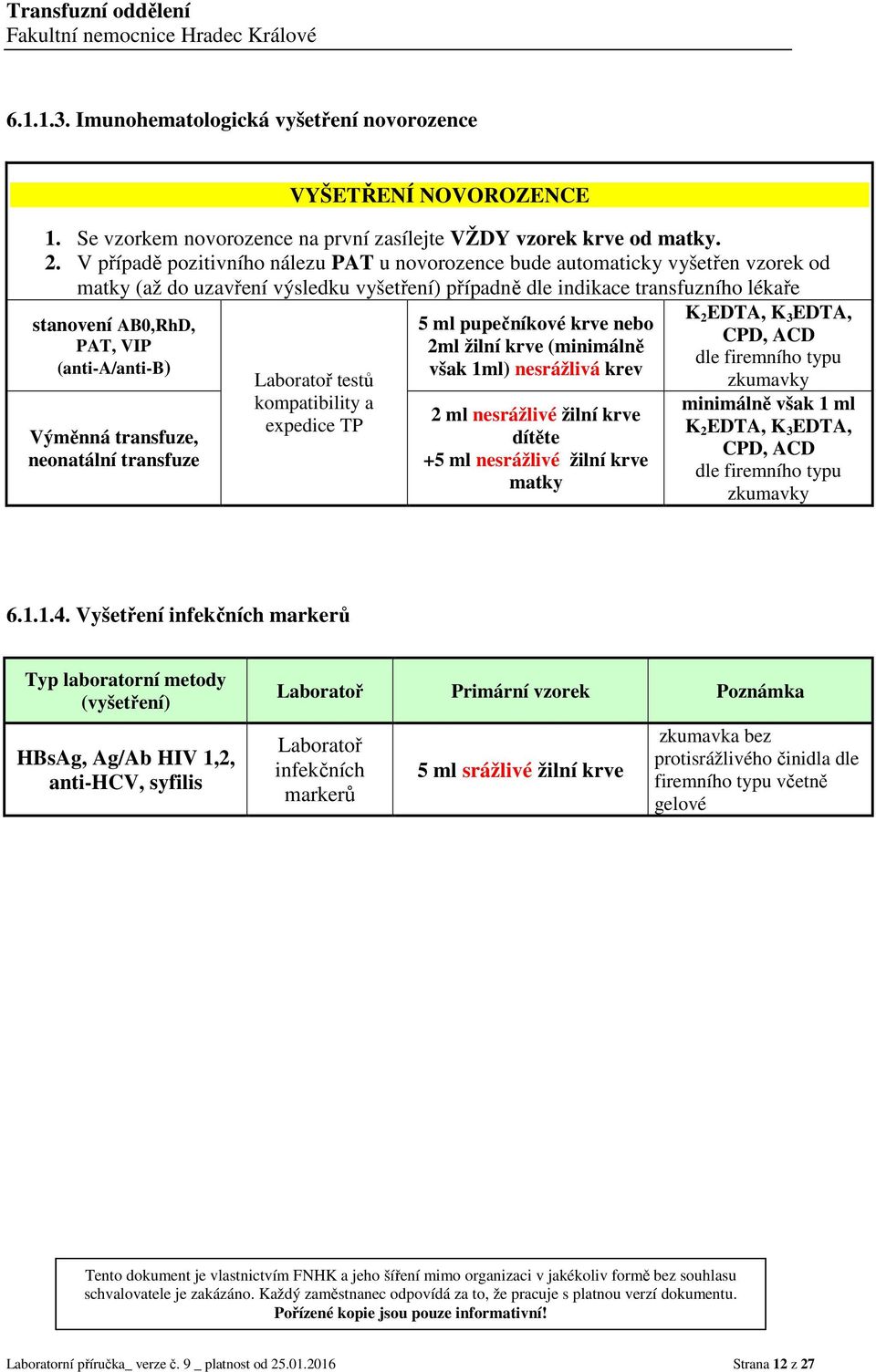 (anti-a/anti-b) Výměnná transfuze, neonatální transfuze Laboratoř testů kompatibility a expedice TP 5 ml pupečníkové krve nebo 2ml žilní krve (minimálně však 1ml) nesrážlivá krev 2 ml nesrážlivé