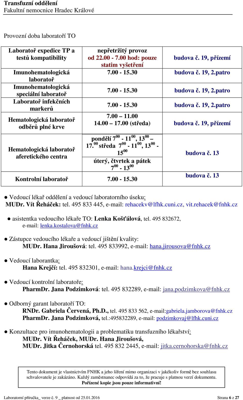 00 14.00 17.00 (středa) budova č. 19, přízemí pondělí 7 00-11 00, 13 00 17. 00 středa 7 00-11 00, 13 00-15 00 úterý, čtvrtek a pátek 7 00-13 00 Kontrolní laboratoř 7.00-15.30 budova č. 13 budova č.