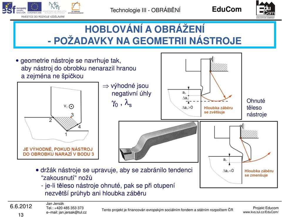 0, λ s Ohnuté těleso nástroje držák nástroje se upravuje, aby se zabránilo tendenci