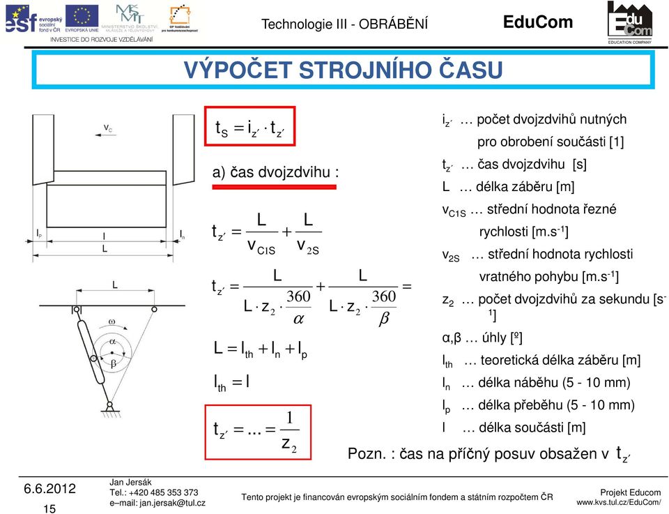 hodnota řezné v 2S rychlosti [m.s -1 ] střední hodnota rychlosti vratného pohybu [m.