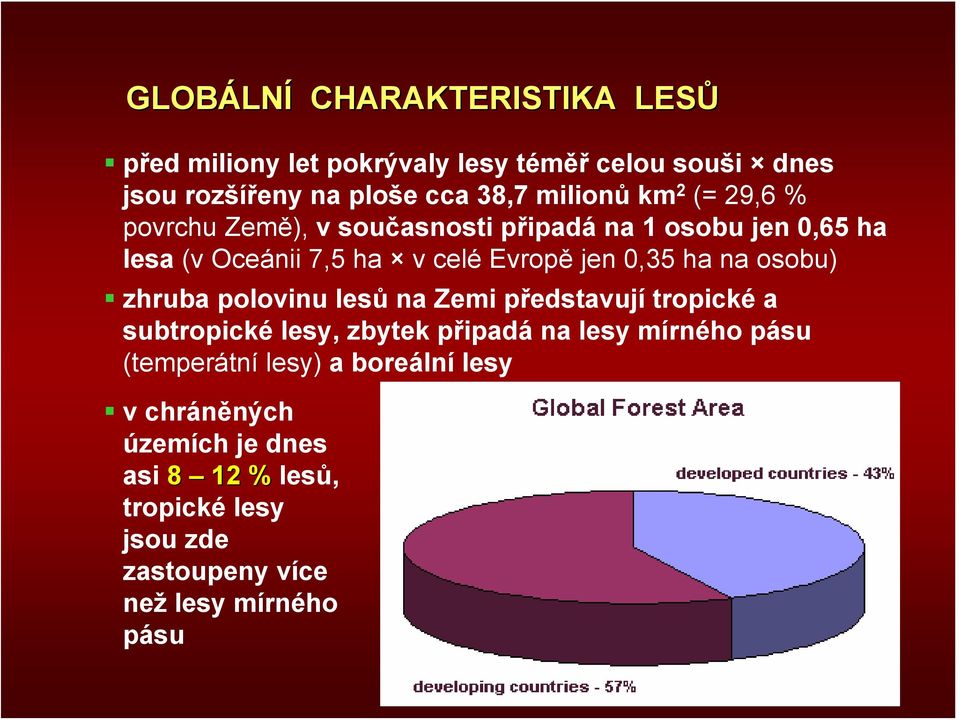 osobu) zhruba polovinu lesů na Zemi představují tropické a subtropické lesy, zbytek připadá na lesy mírného pásu (temperátní