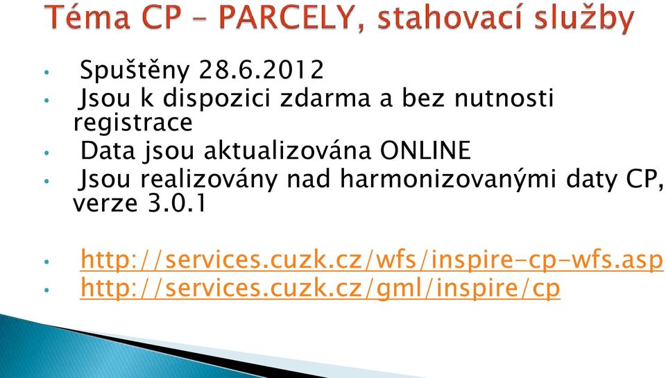 jsou aktualizována ONLINE Jsou realizovány nad