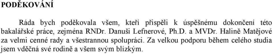 Halině Matějové za velmi cenné rady a všestrannou spolupráci.