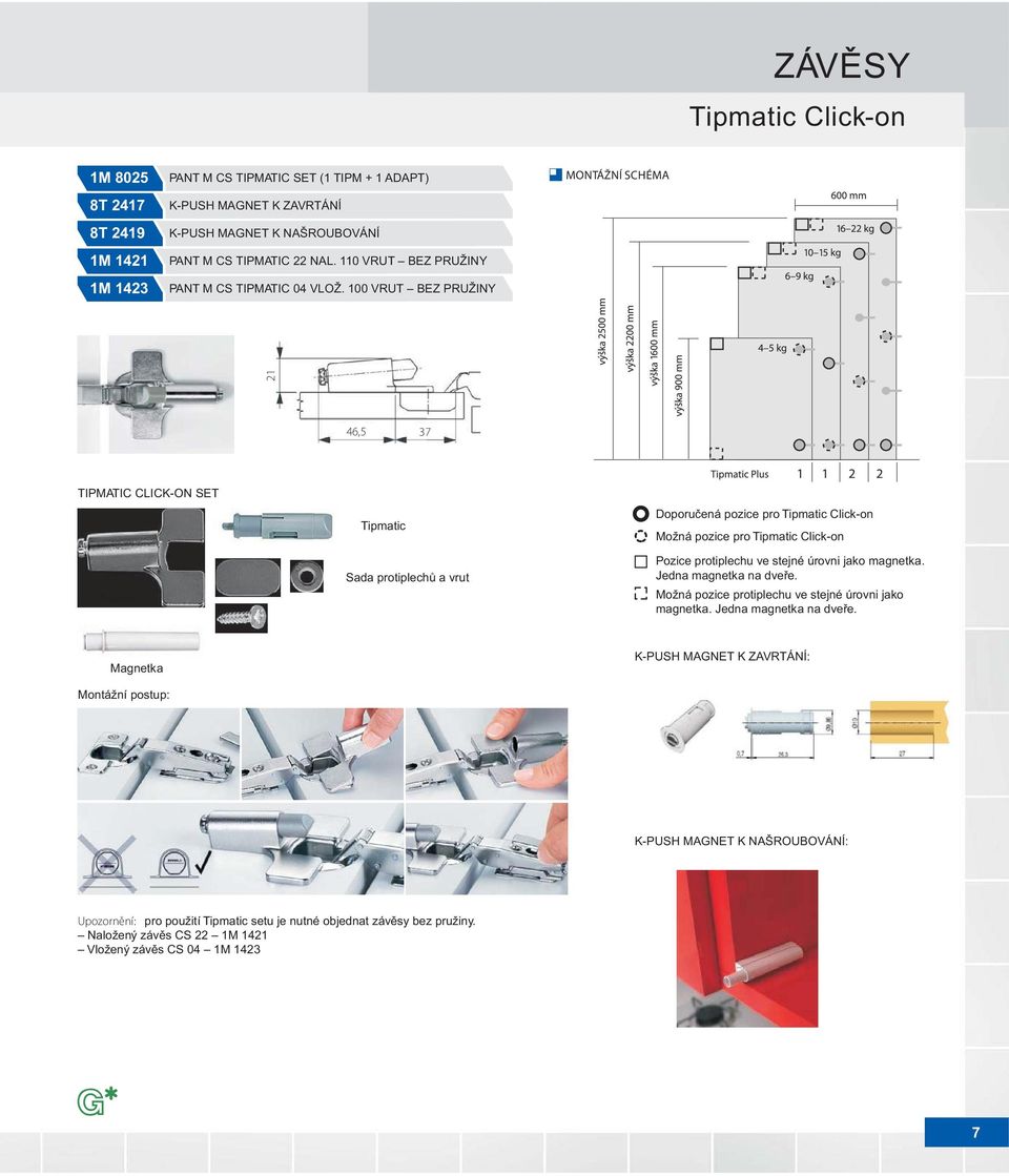 100 VRUT BEZ PRUŽINY 21 46,5 37 TIPMATIC CLICK-ON SET Adaptér Tipmatic Sada protiplechù a vrut Doporuèená pozice pro Tipmatic Click-on Možná pozice pro Tipmatic Click-on Pozice protiplechu ve