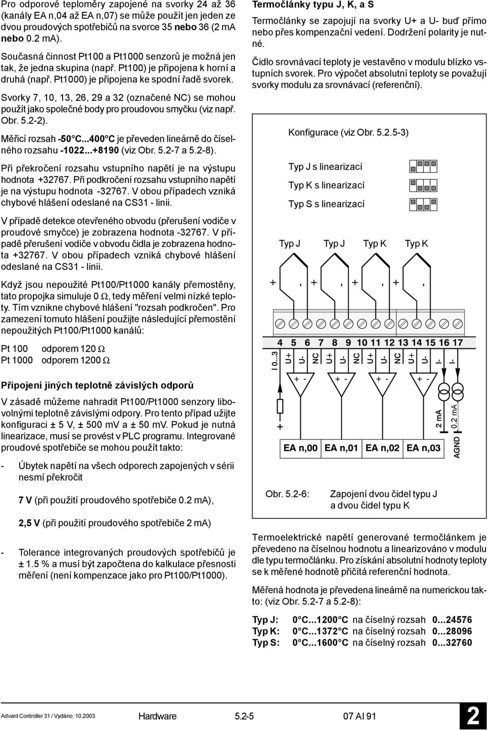 Svorky 7, 10, 13, 6, 9 a 3 (označené NC) se mohou použít jako společné body pro proudovou smyčku (viz např. Obr. 5.-). Měřicí rozsah -50 C...400 C je převeden lineárně do číselného rozsahu -10.